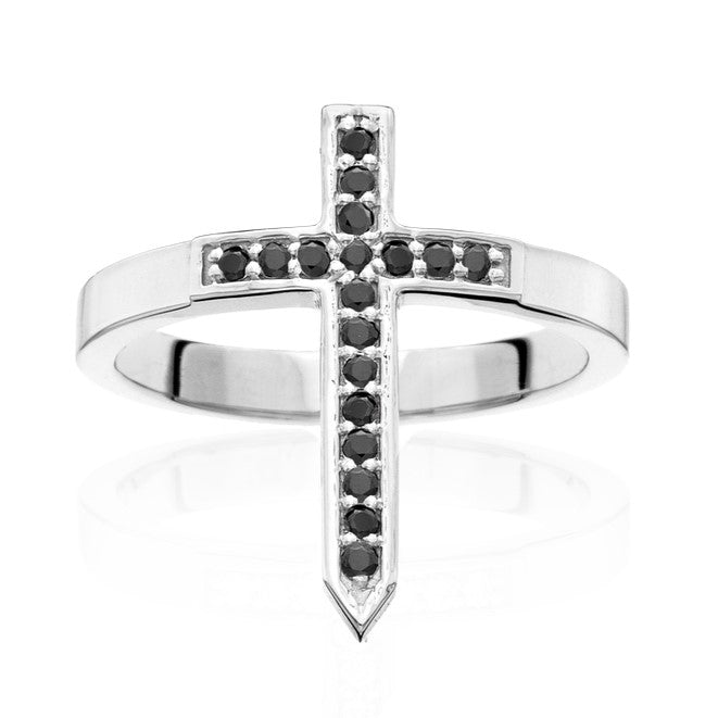 Black Diamond Cross Ring 14k Rose Gold Ring - Blackdiamond