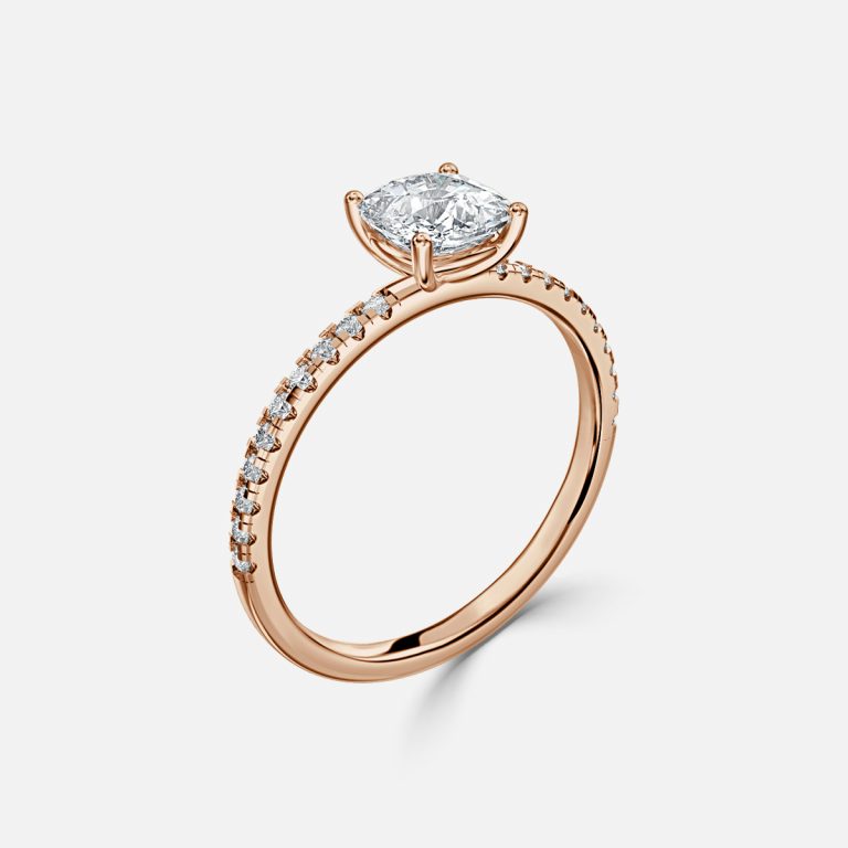 Ulip Cushion Diamond Band Engagement Ring 14K / 18K Solid Gold