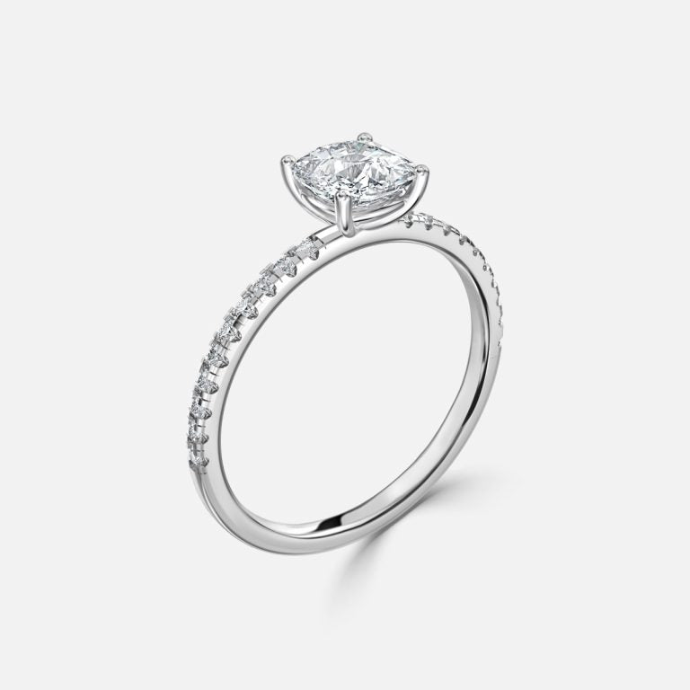 Ulip Cushion Diamond Band Engagement Ring 14K / 18K Solid Gold