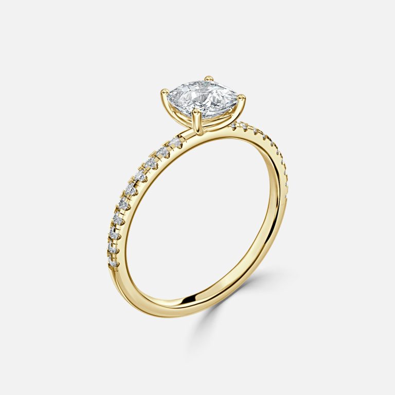 Ulip Cushion Diamond Band Engagement Ring 14K / 18K Solid Gold