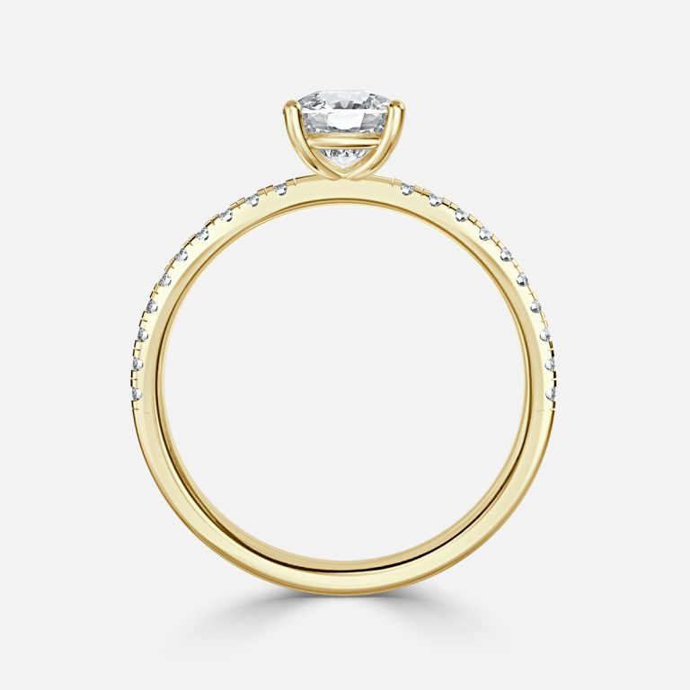 Ulip Cushion Diamond Band Engagement Ring 14K / 18K Solid Gold