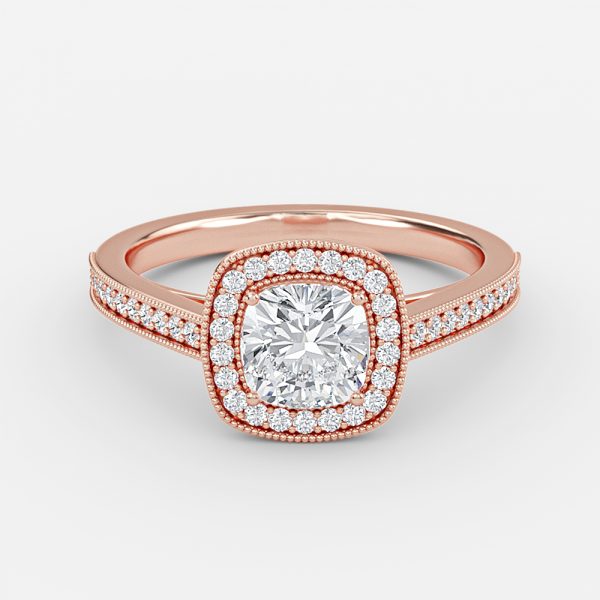 Flswin Cushion Halo Engagement Ring 14K / 18K Solid Gold