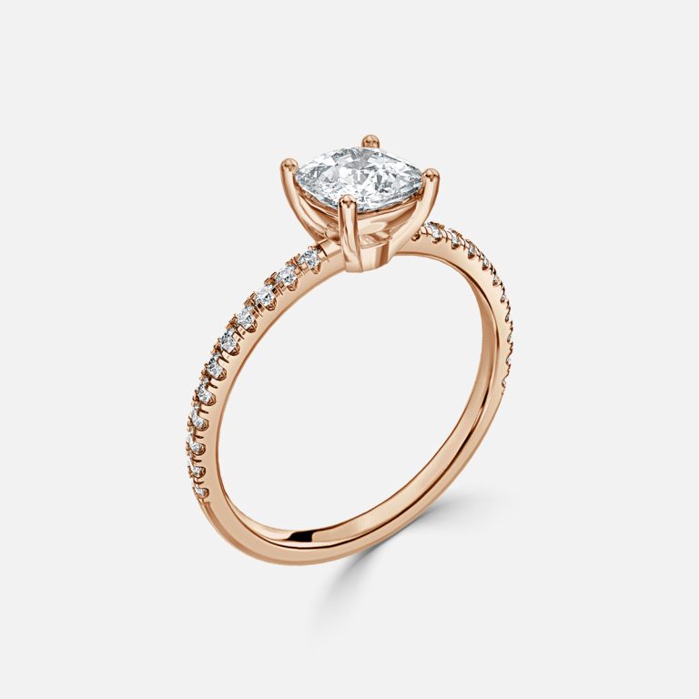 Lux Cushion Diamond Band Engagement Ring 14K / 18K Solid Gold