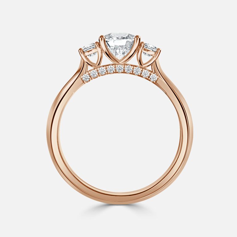 Cae Cushion Three Stone Engagement Ring 14K / 18K Solid Gold