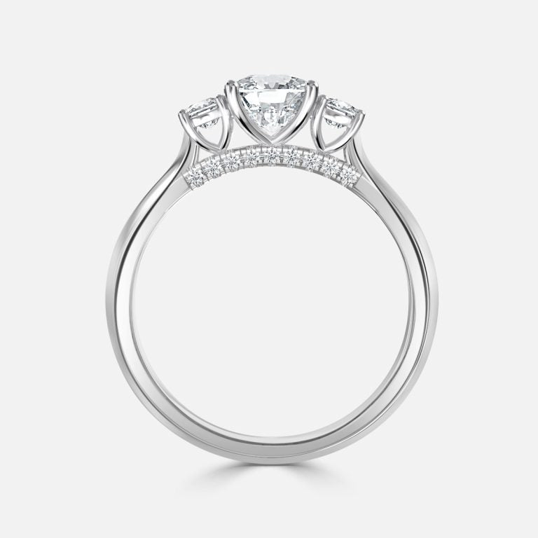 Cae Cushion Three Stone Engagement Ring 14K / 18K Solid Gold
