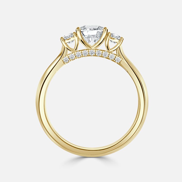 Cae Cushion Three Stone Engagement Ring 14K / 18K Solid Gold