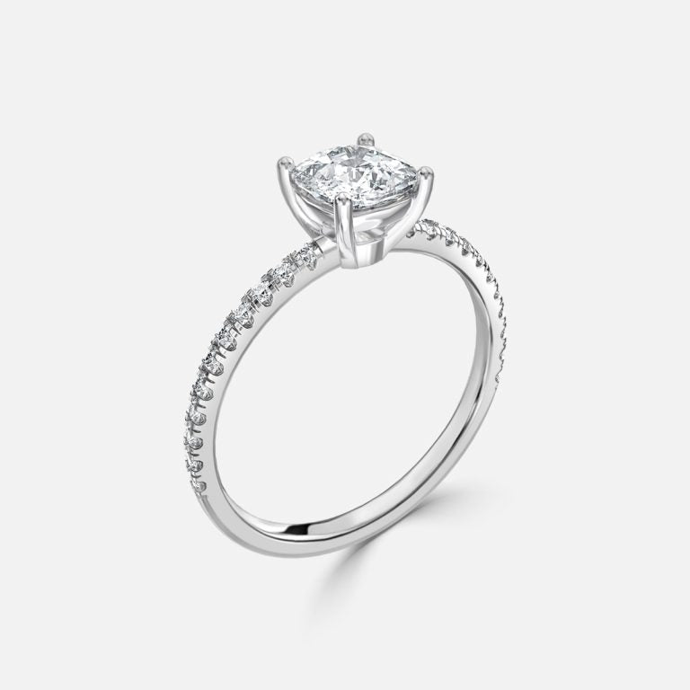 Lux Cushion Diamond Band Engagement Ring 14K / 18K Solid Gold