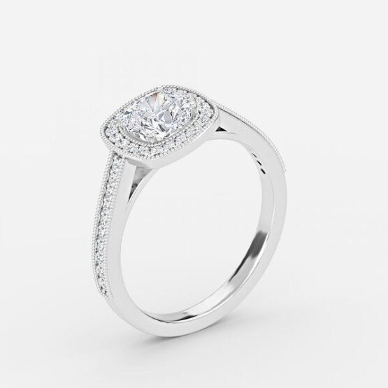 Flswin Cushion Halo Engagement Ring 14K / 18K Solid Gold