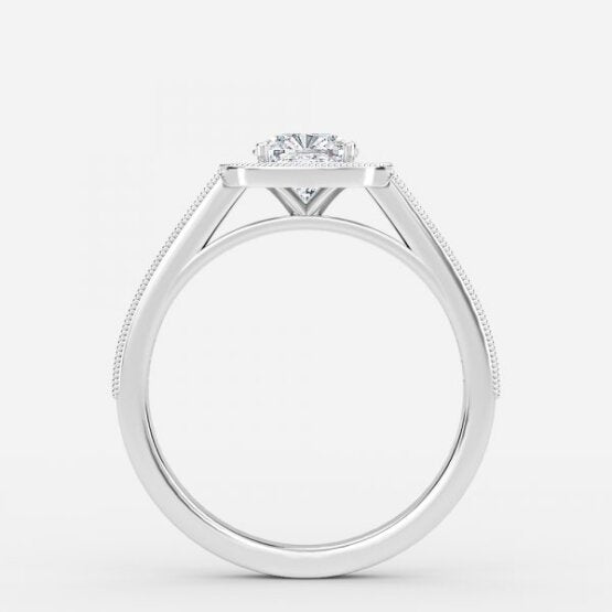 Flswin Cushion Halo Engagement Ring 14K / 18K Solid Gold