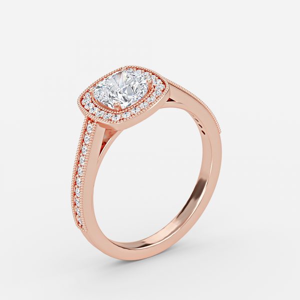 Flswin Cushion Halo Engagement Ring 14K / 18K Solid Gold