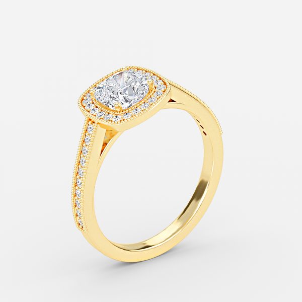 Flswin Cushion Halo Engagement Ring 14K / 18K Solid Gold