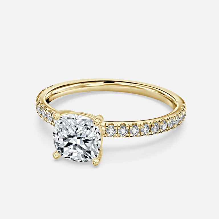 Lux Cushion Diamond Band Engagement Ring 14K / 18K Solid Gold