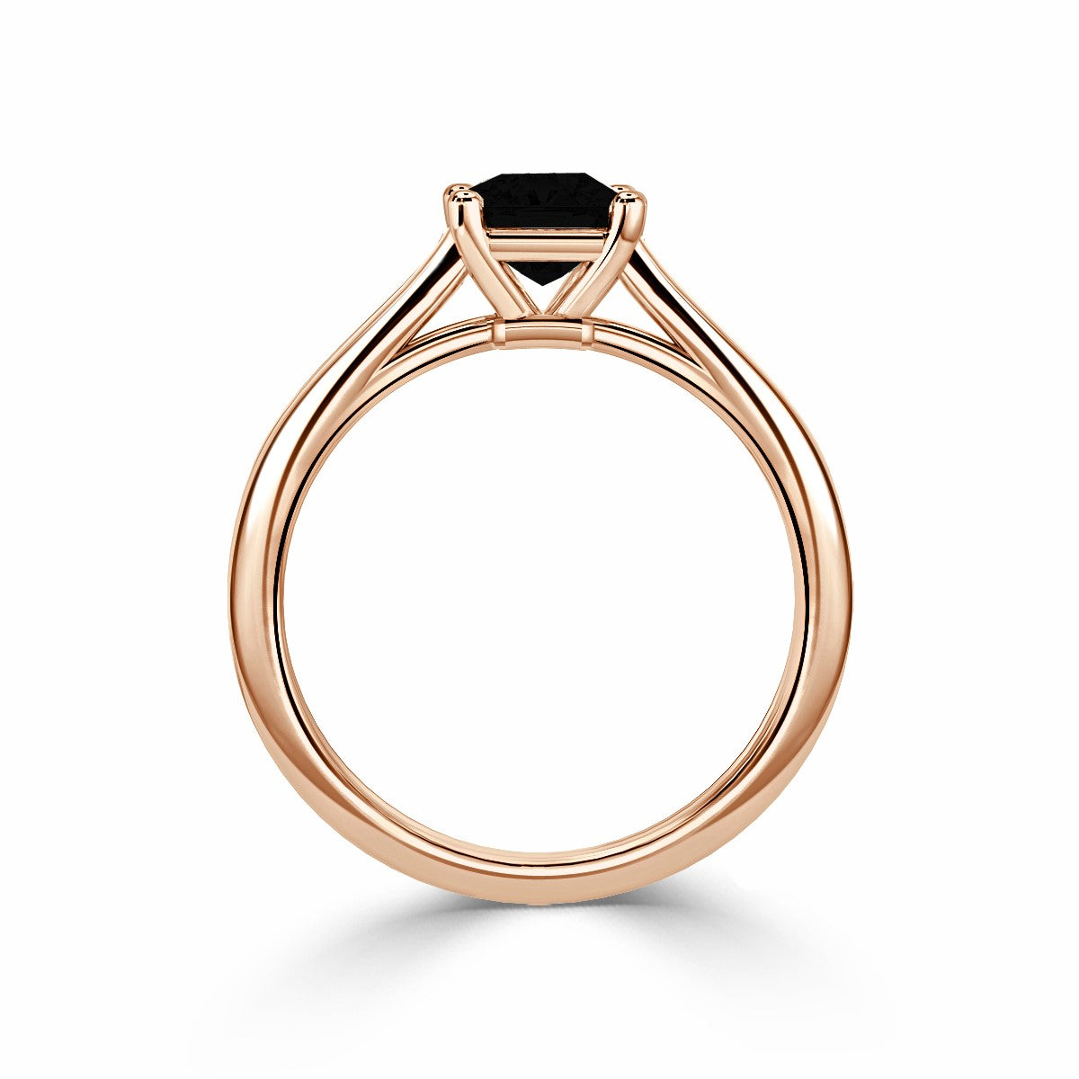14k Rose Gold Solitaire Cushion Rose Cut Natural Black Diamond Ring - Blackdiamond