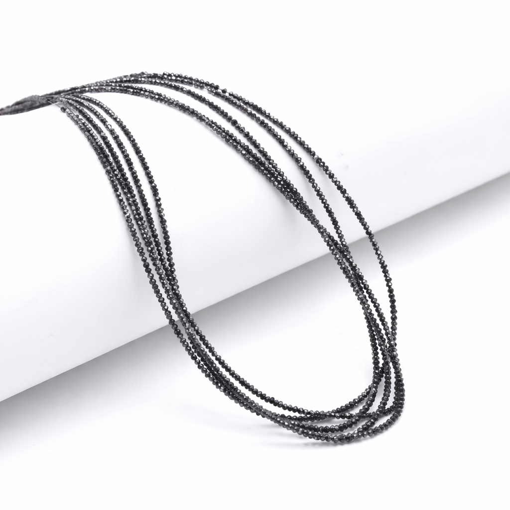 15 Inch Strand Faceted Natural Black Diamond Rondelle Beads 1.5-2.3mm