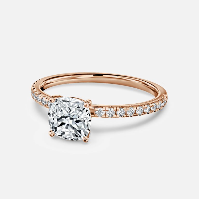 Ulip Cushion Diamond Band Engagement Ring 14K / 18K Solid Gold