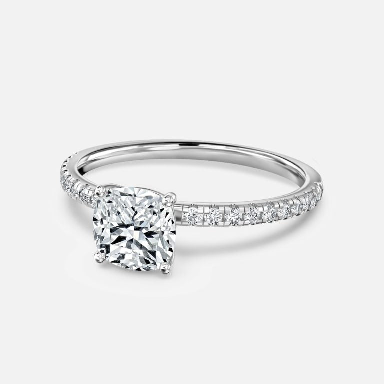 Ulip Cushion Diamond Band Engagement Ring 14K / 18K Solid Gold