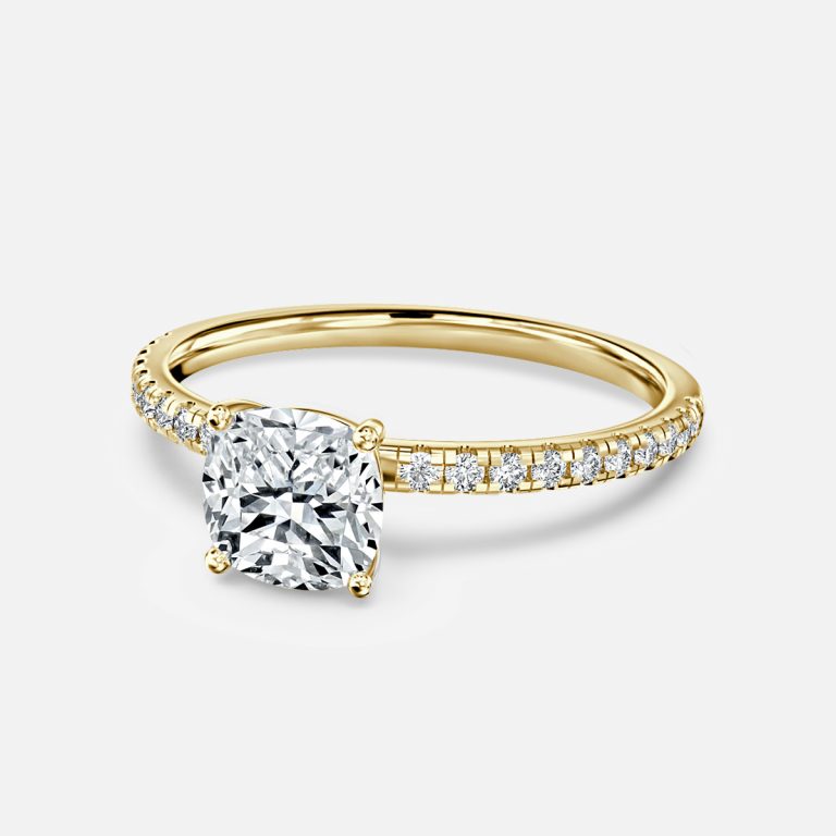 Ulip Cushion Diamond Band Engagement Ring 14K / 18K Solid Gold