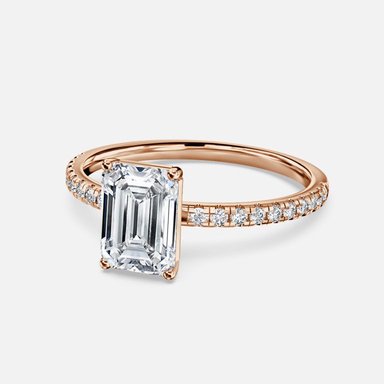 Ulip Emerald Diamond Band Engagement Ring 14K / 18K Solid Gold