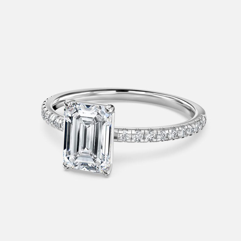 Ulip Emerald Diamond Band Engagement Ring 14K / 18K Solid Gold