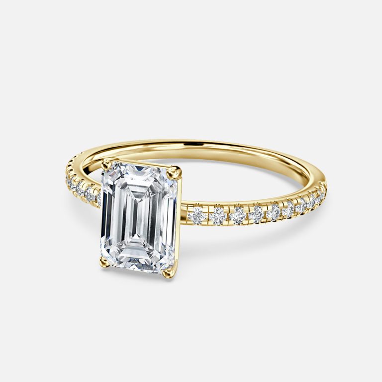 Ulip Emerald Diamond Band Engagement Ring 14K / 18K Solid Gold