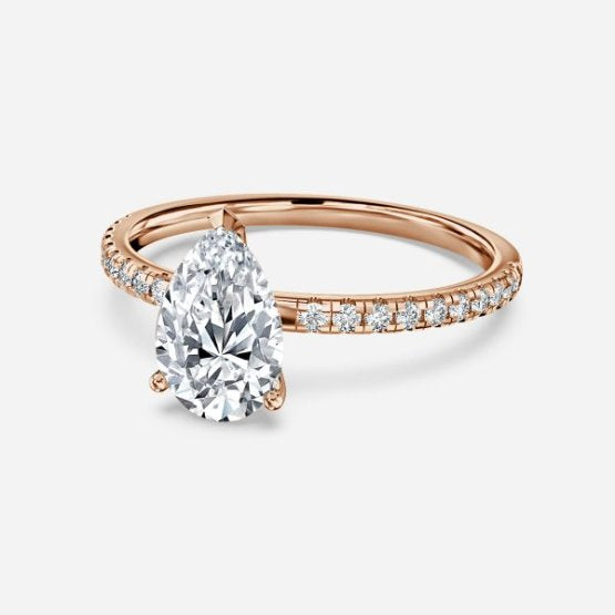 Ulip Pear Diamond Band Engagement Ring 14K / 18K Solid Gold