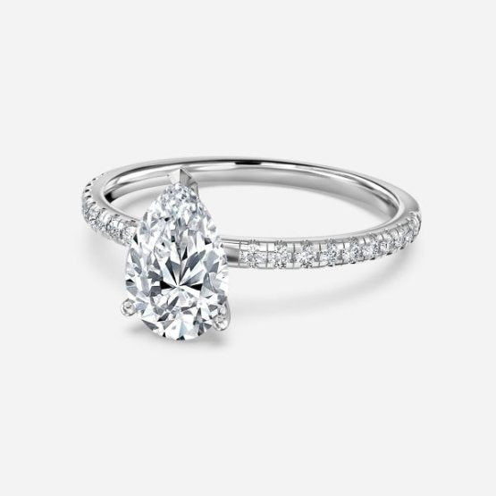 Ulip Pear Diamond Band Engagement Ring 14K / 18K Solid Gold