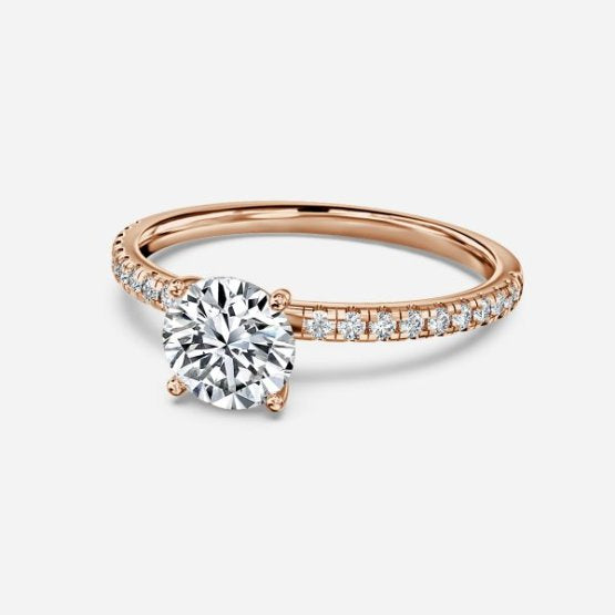 Ulip Round Diamond Band Engagement Ring 14K / 18K Solid Gold