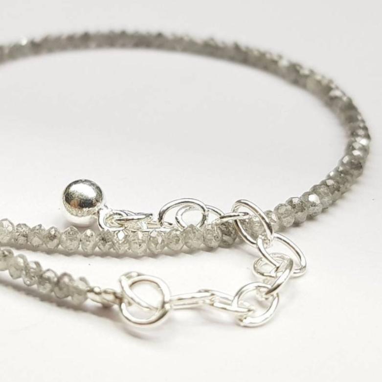 9 Carat Diamond Beads Necklace Fancy Gray Unique Diamond 925 Silver Clap