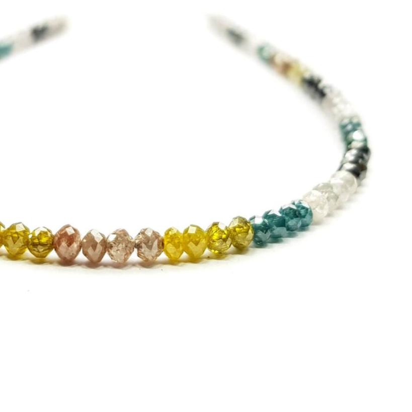 9 Carat Diamond Beads Necklace Fancy Blue Yellow Natural Diamond 925 Silver Clap