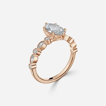 Trine Marquise Unique Diamond Engagement Ring 14K / 18K Solid Gold