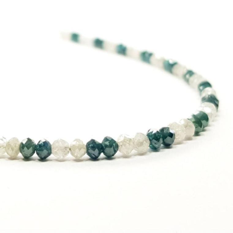 9 Carat Diamond Beads Necklace White Fancy Blue Diamond 925 Silver Clap