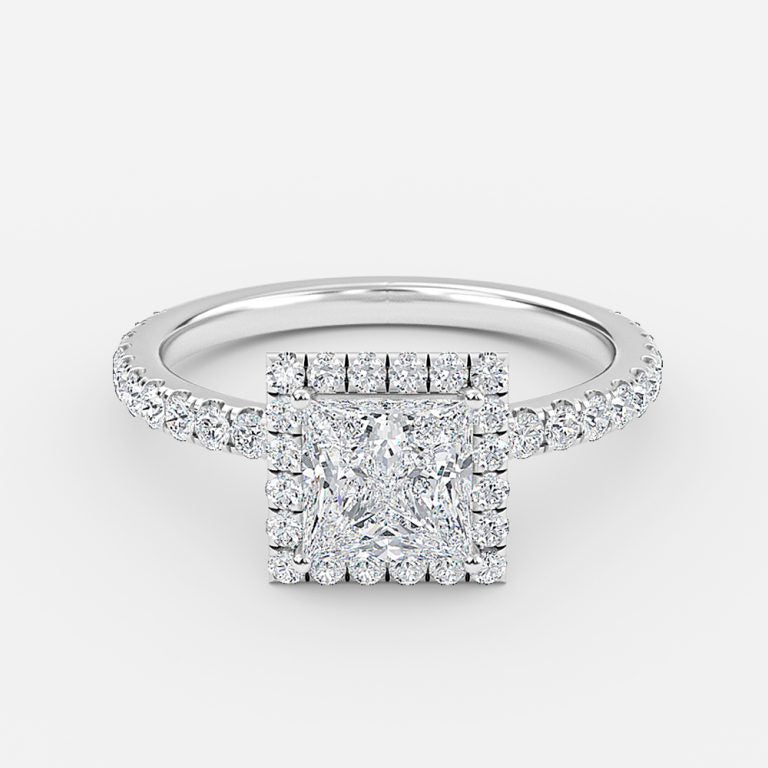 Killian Princess Halo Engagement Ring 14K / 18K Solid Gold