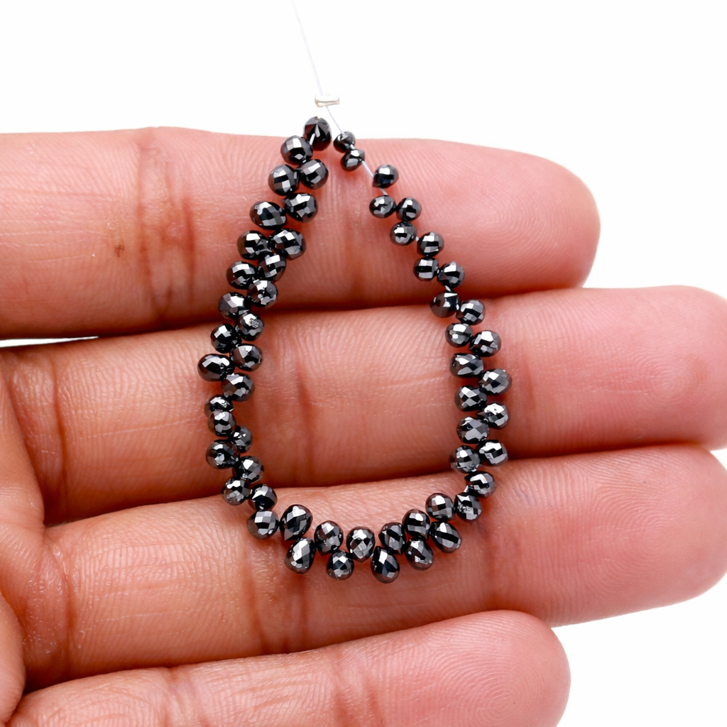 15 Inch Strand Natural Black Diamond Faceted Teardrop Briolette Beads