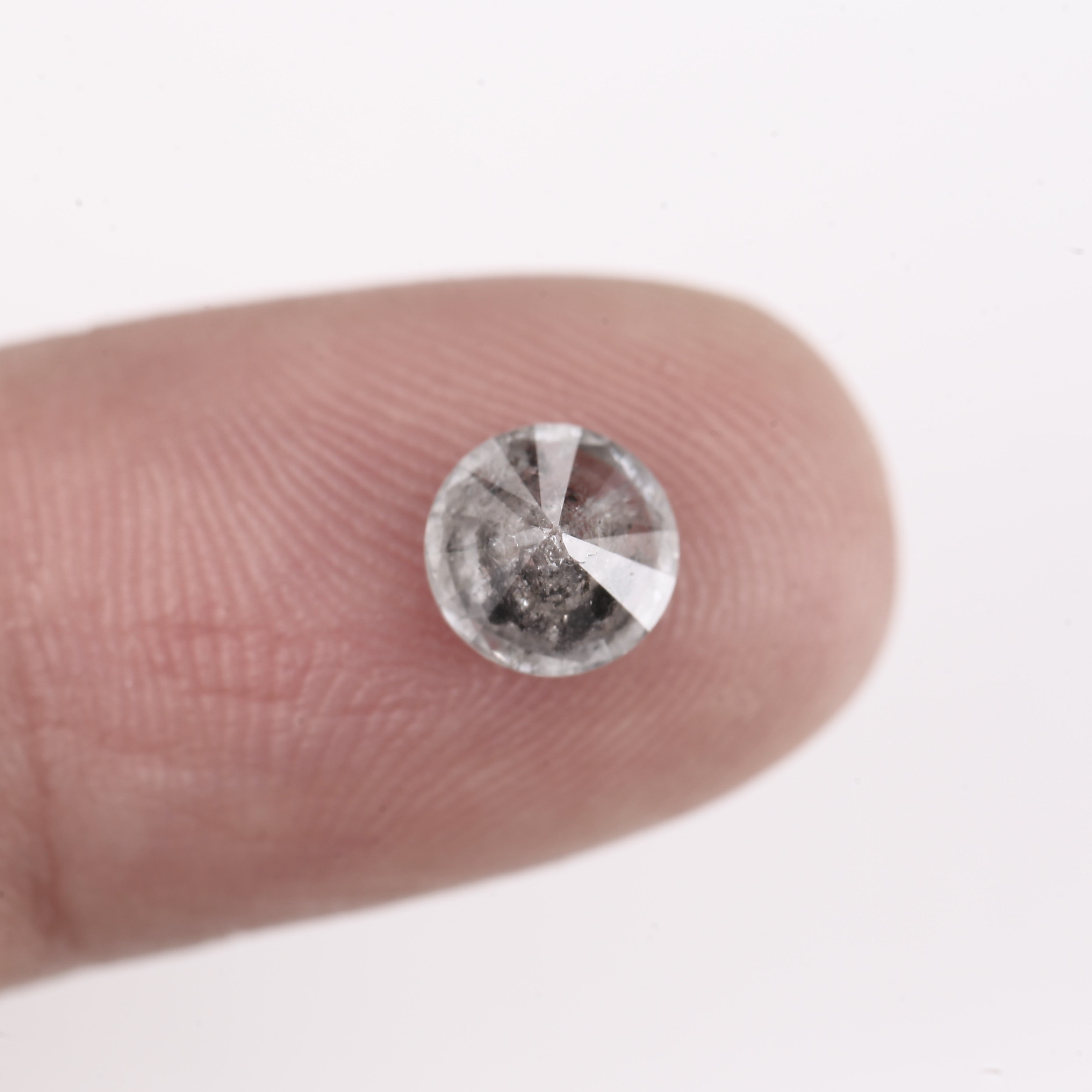 0.87 Ct Round Icy Grey Salt and Pepper Diamond 6.1 MM with Natural Inclusions