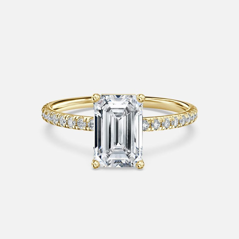 Lux Emerald Diamond Band Engagement Ring 14K / 18K Solid Gold