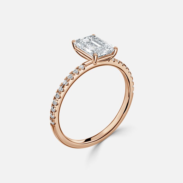 Ulip Emerald Diamond Band Engagement Ring 14K / 18K Solid Gold