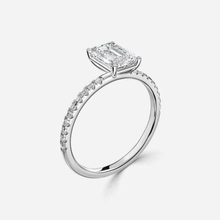 Ulip Emerald Diamond Band Engagement Ring 14K / 18K Solid Gold