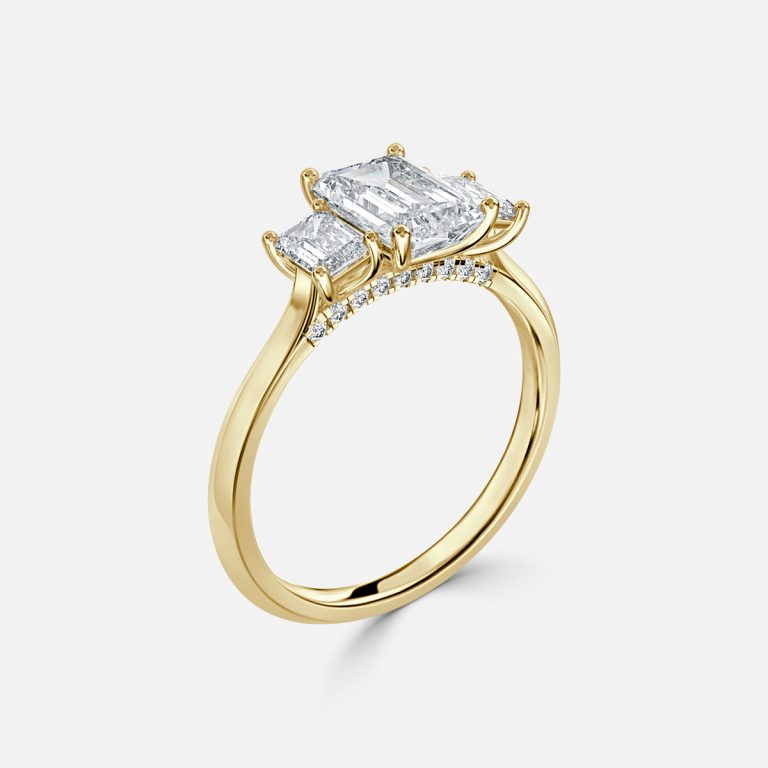 Cae Emerald Three Stone Engagement Ring 14K / 18K Solid Gold