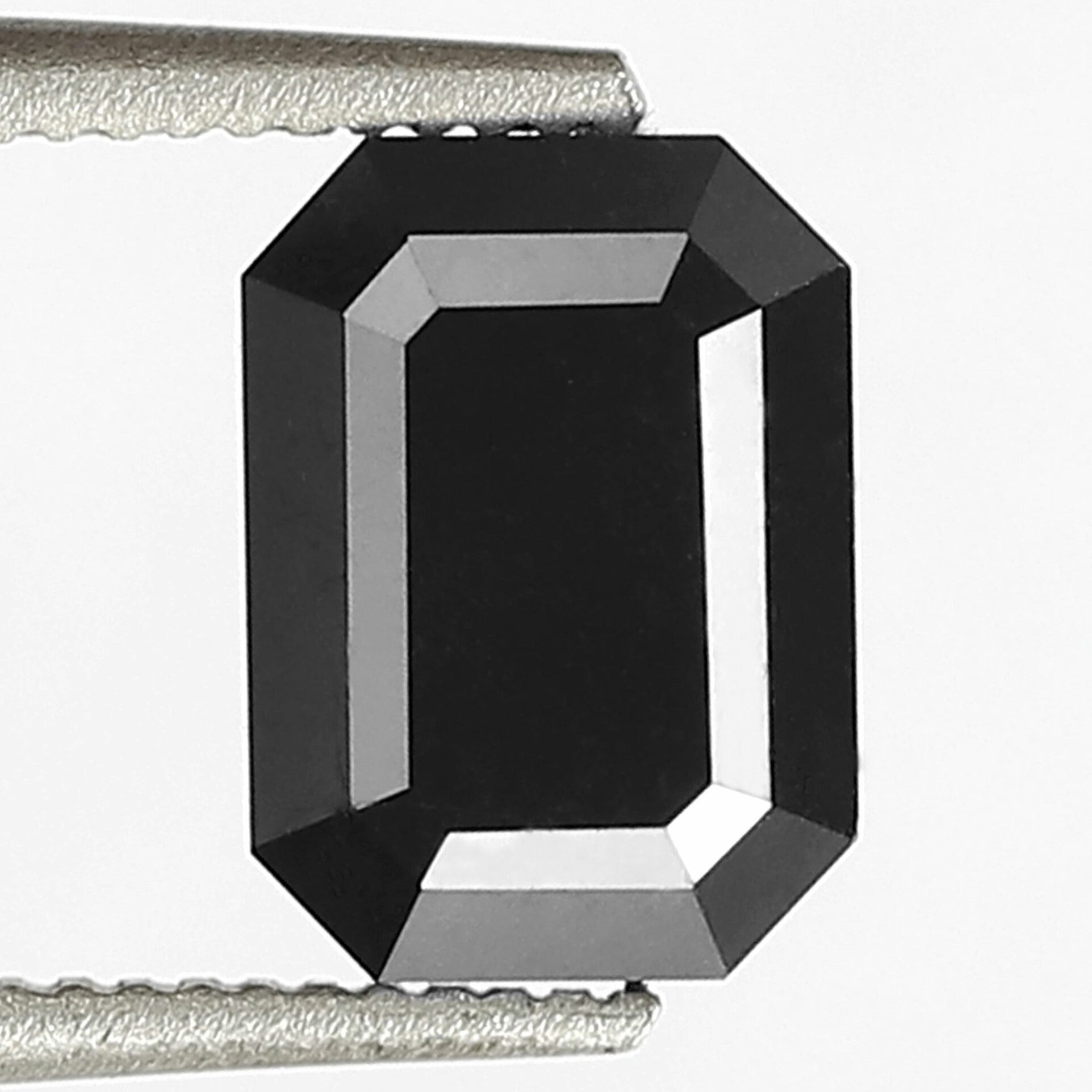 1.07 Carat 6 MM Natural Diamond Treated Black Color Diamond Emerald Shape Black Diamond Engagement Ring