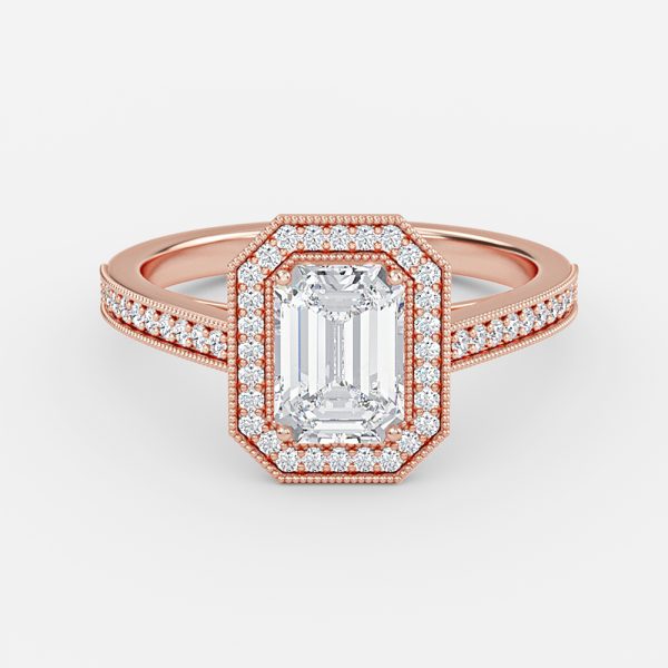 Flswin Emerald Halo Engagement Ring 14K / 18K Solid Gold