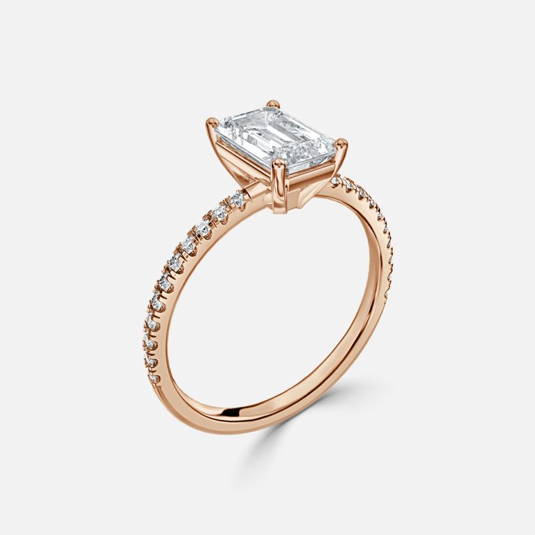 Lux Emerald Diamond Band Engagement Ring 14K / 18K Solid Gold