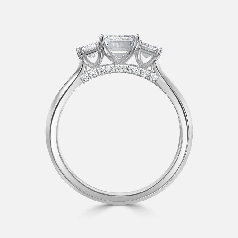 Cae Emerald Three Stone Engagement Ring 14K / 18K Solid Gold