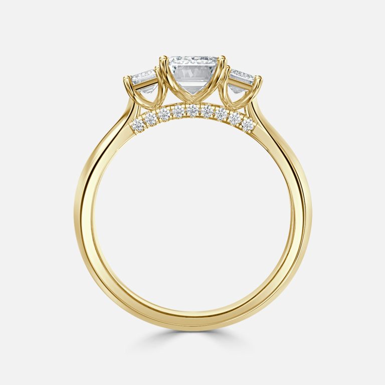 Cae Emerald Three Stone Engagement Ring 14K / 18K Solid Gold