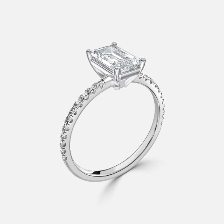 Lux Emerald Diamond Band Engagement Ring 14K / 18K Solid Gold