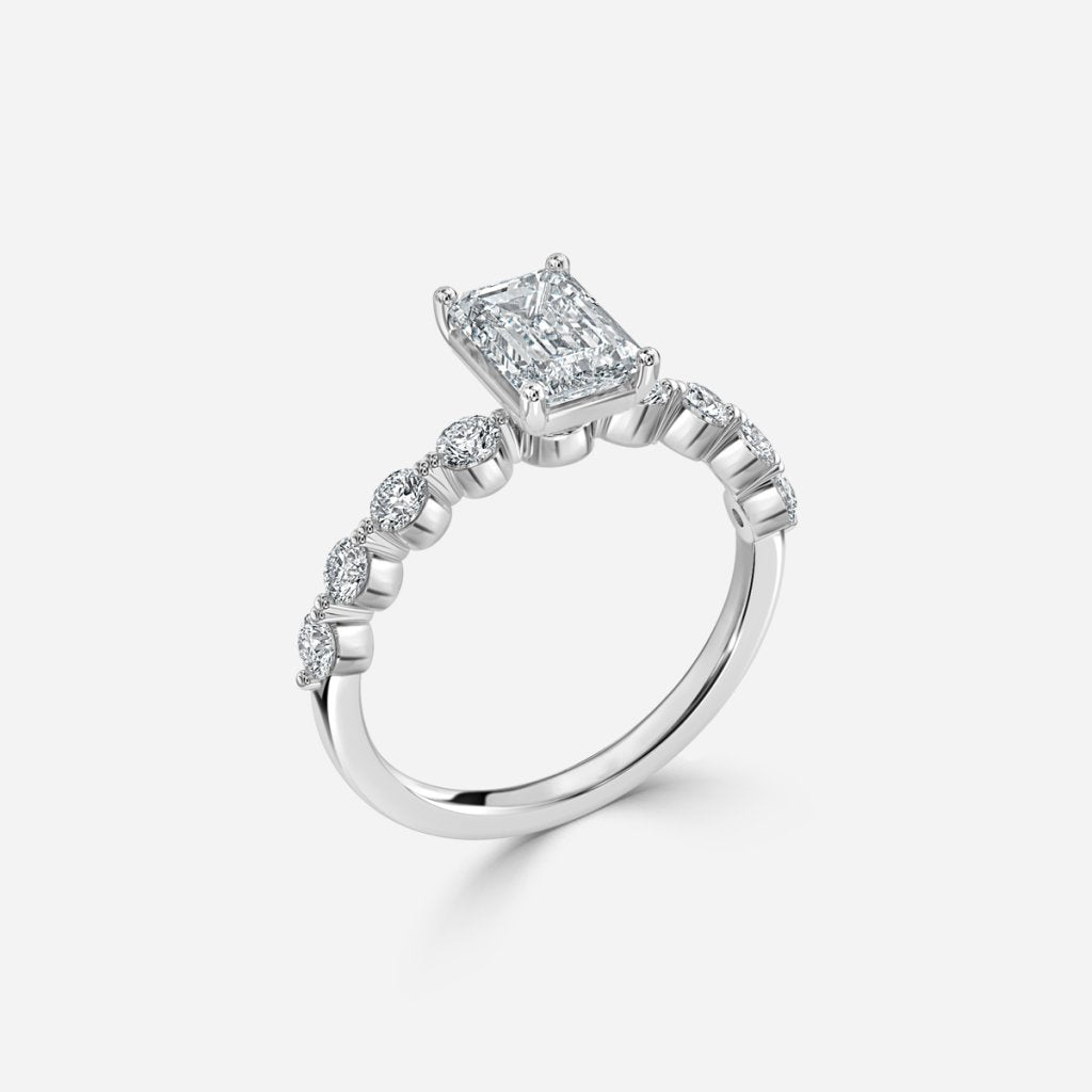 Tivian Emerald Unique Diamond Engagement Ring 14K / 18K Solid Gold