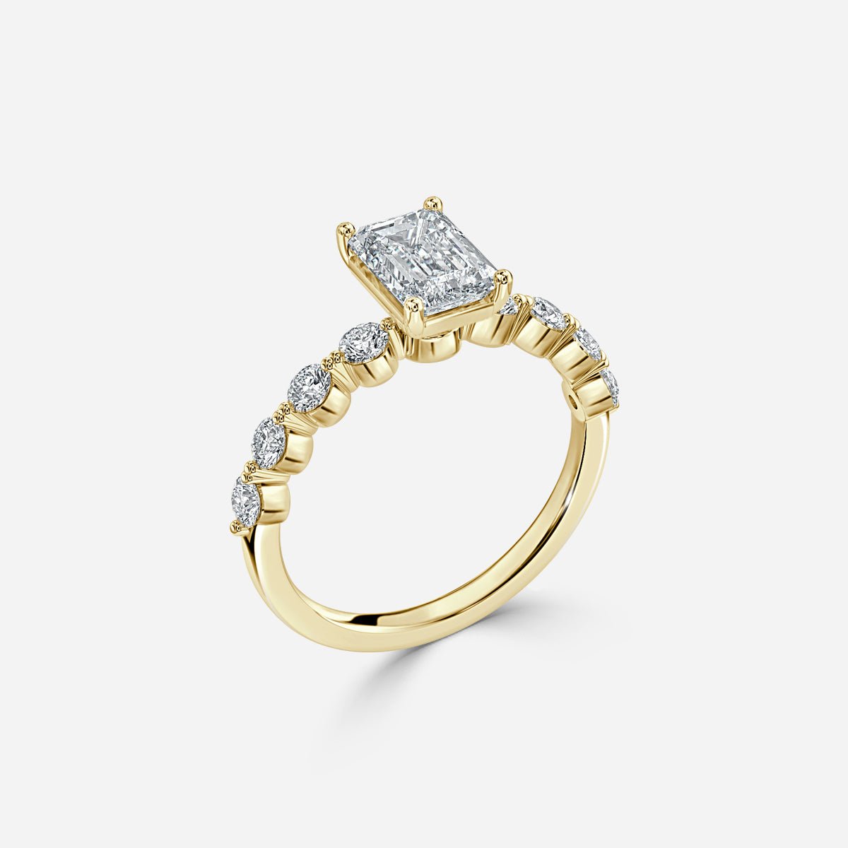 Tivian Emerald Unique Diamond Engagement Ring 14K / 18K Solid Gold
