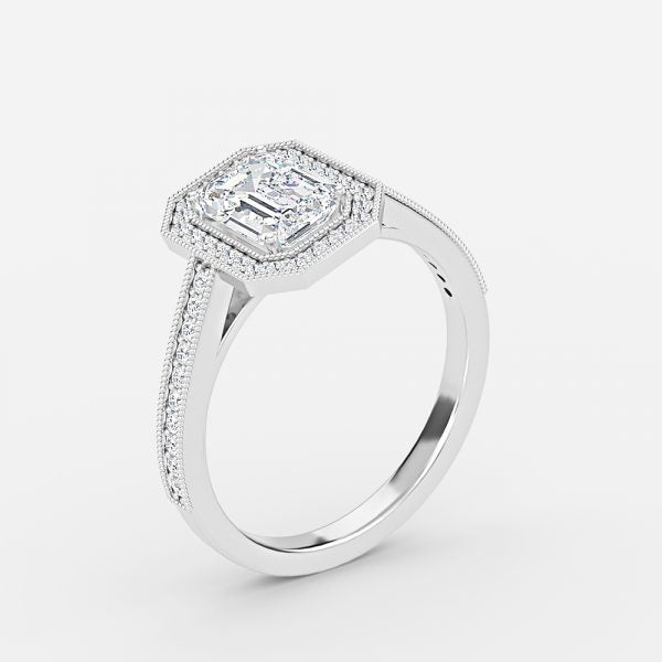 Flswin Emerald Halo Engagement Ring 14K / 18K Solid Gold