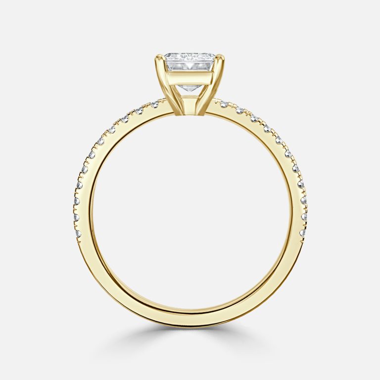 Lux Emerald Diamond Band Engagement Ring 14K / 18K Solid Gold