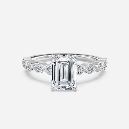 Trine Emerald Unique Diamond Engagement Ring 14K / 18K Solid Gold