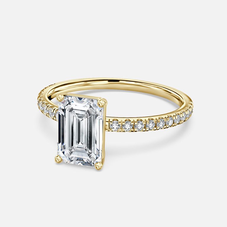Lux Emerald Diamond Band Engagement Ring 14K / 18K Solid Gold